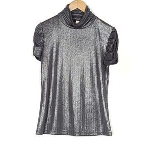 Cocomo Silver Turtle Neck Puff Sleeve Top